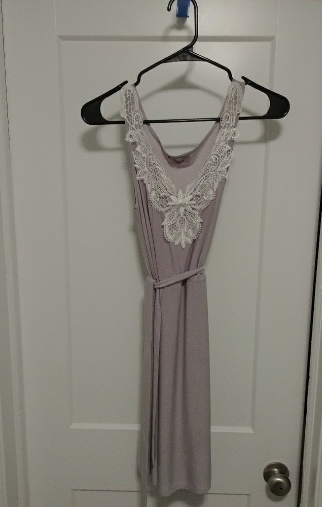 Cute Lilac/Gray Floral Crochet Tie Dress
